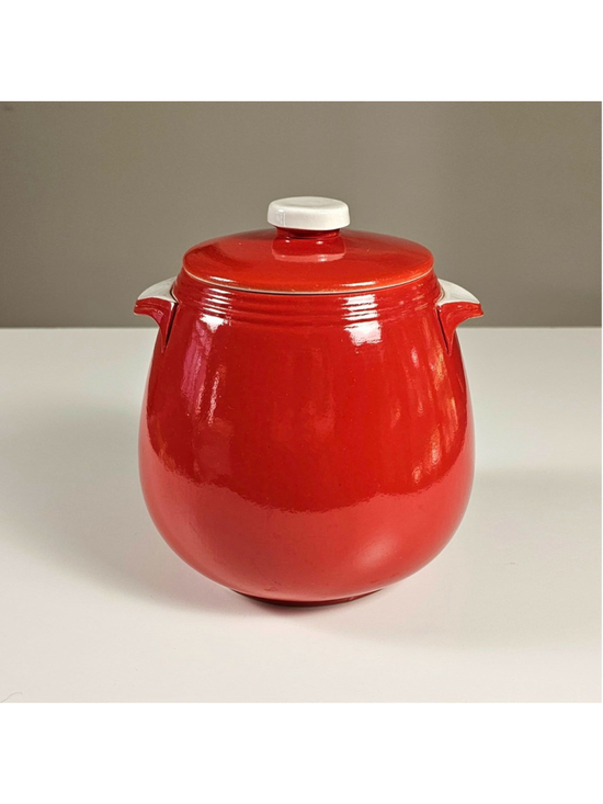 Hall Other - Vintage Hall China PERT Bean Pot Cookie Jar Chinese Red White Knob Lid MINT
